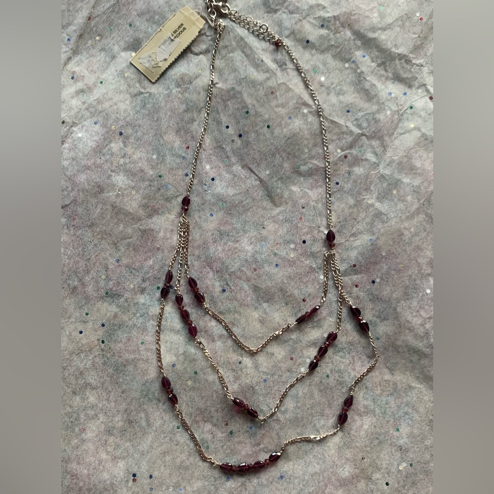 Sterling Silver and Garnet Triple Strand Necklace